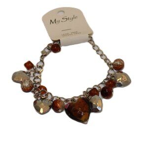 My Style Plastic Beaded Heart Charm Bracelet clear brown beads